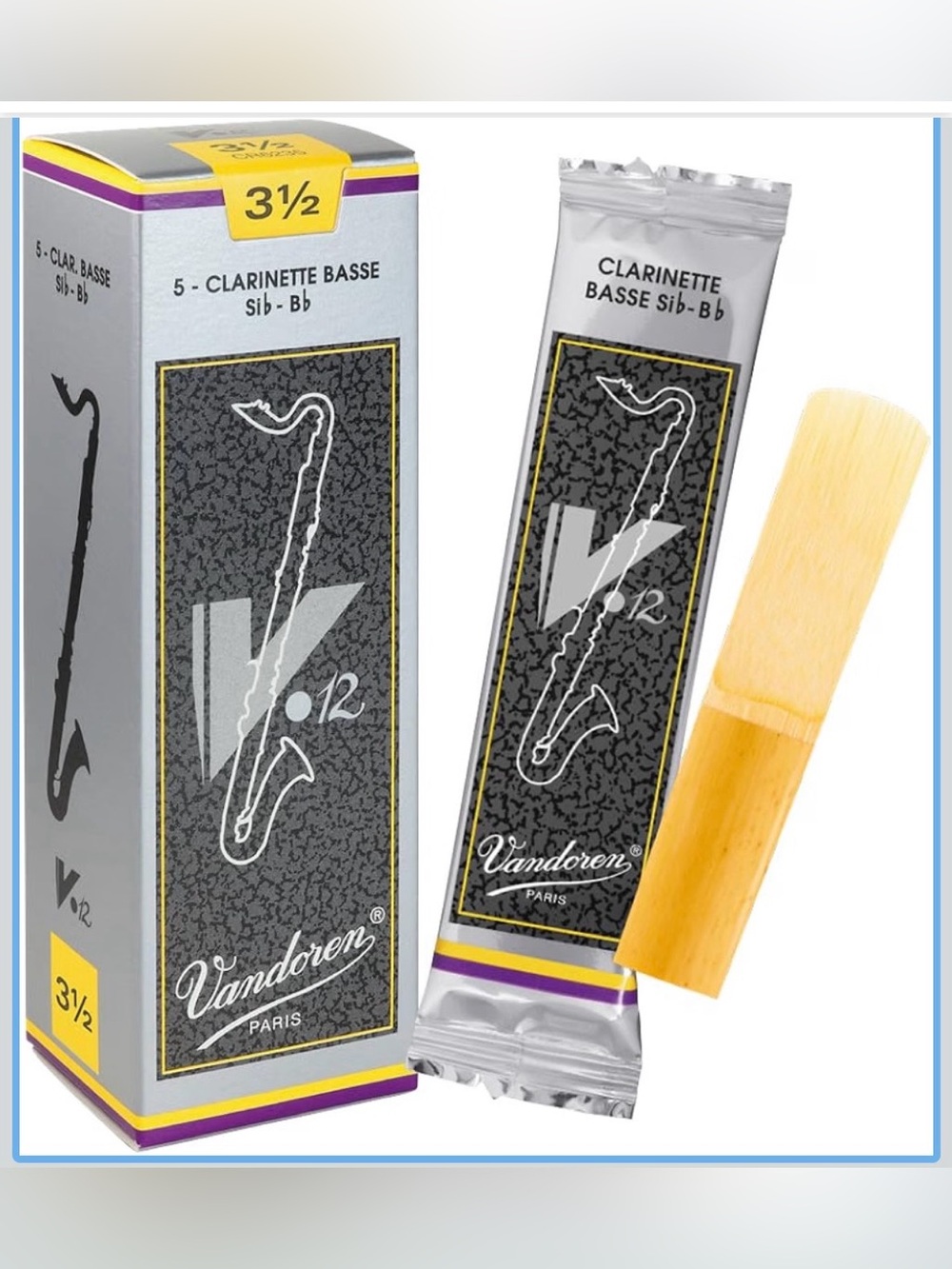 Vandoren CR6235 Bass Clarinet V 12 Reeds Strength No. 3.5, Box of 5